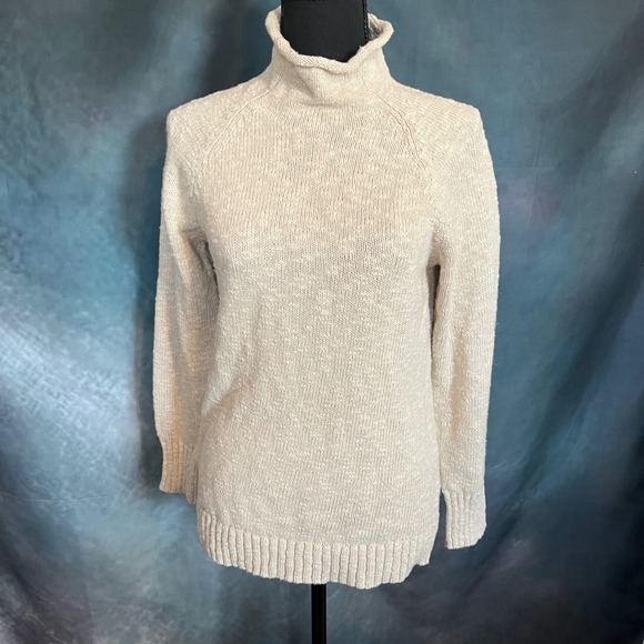 L.L. Bean Sweaters - LL Bean Womens Cream Cotton Knit Rollneck Turtleneck Sweater Raglan Sleeve Small